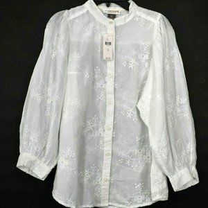 Pilcro Anthropologie Women Embroidered Long Sleeve Button-Up Blouse Shirt XS